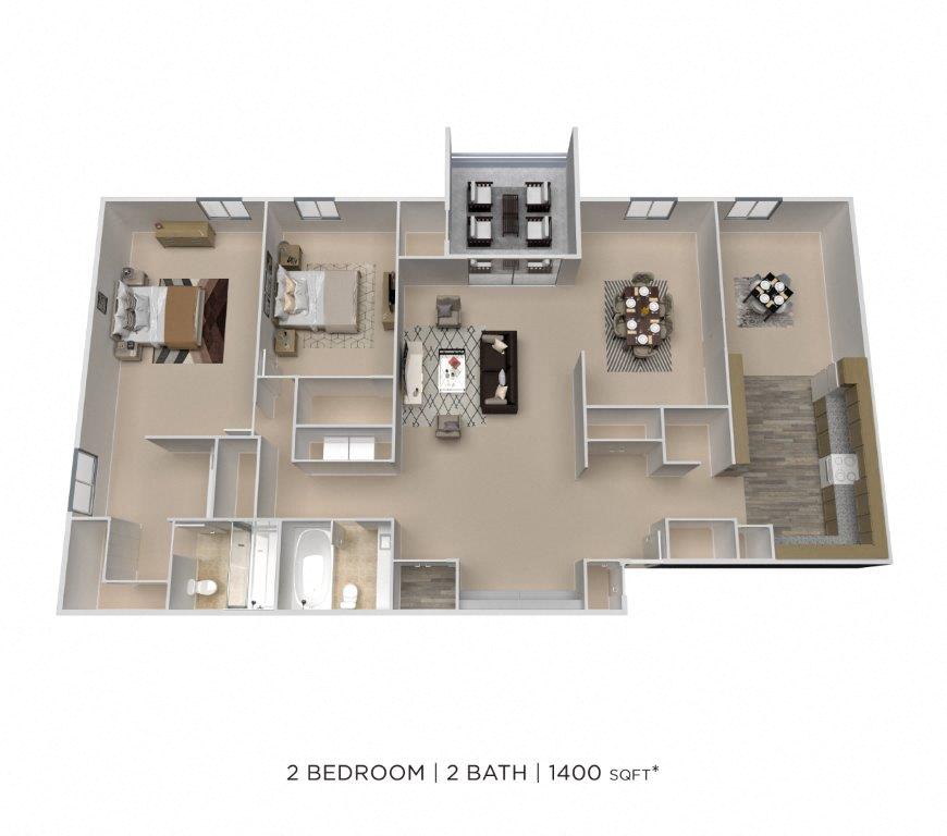 Two Bedroom 2 Bath - 1,400 sqft