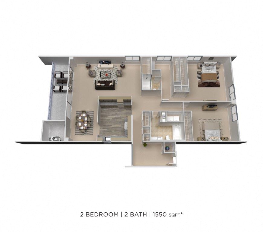 Two Bedroom 2 Bath - 1,550 sqft