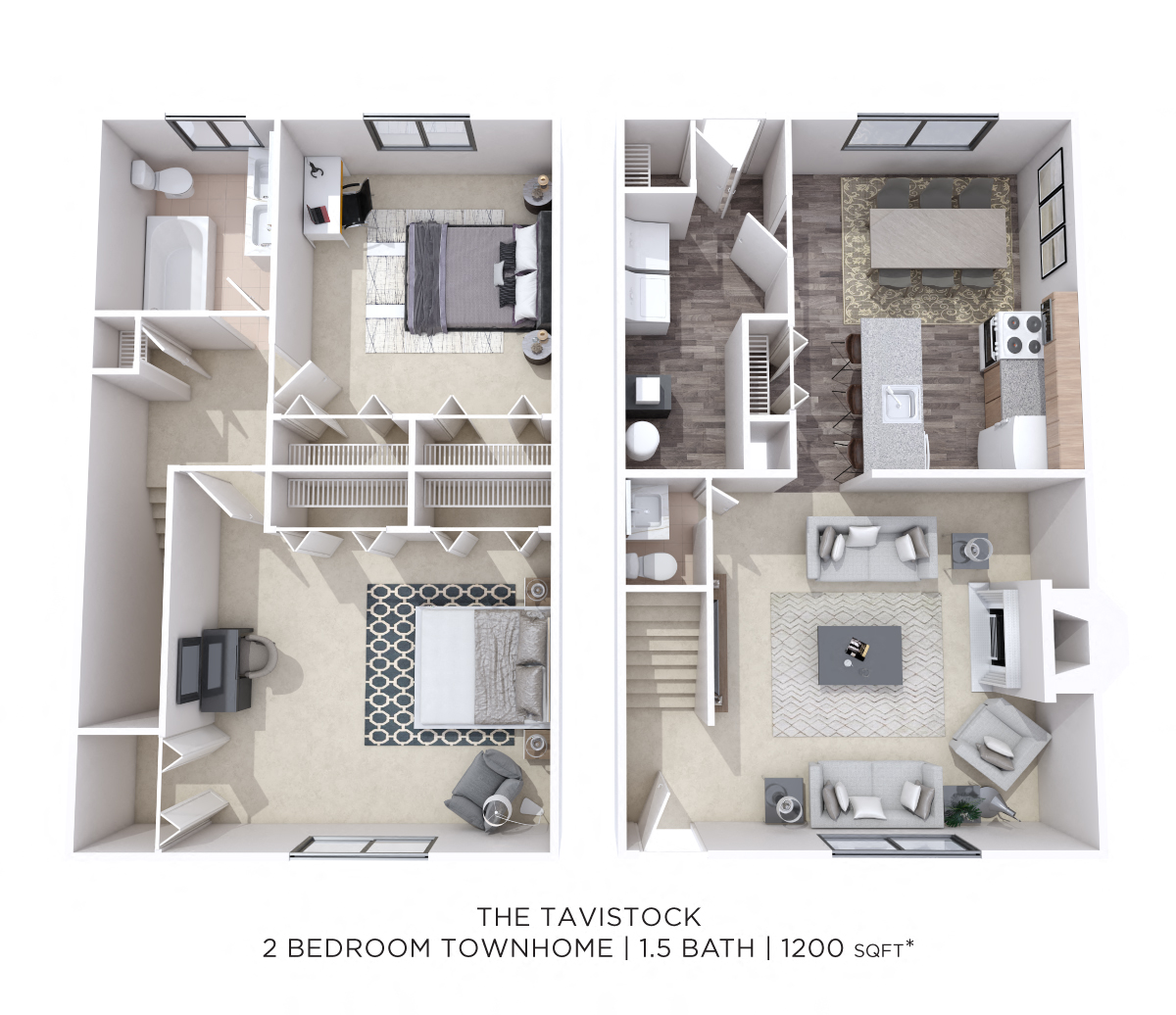 Two Bedroom 1.5 Bath - 1,200 sqft