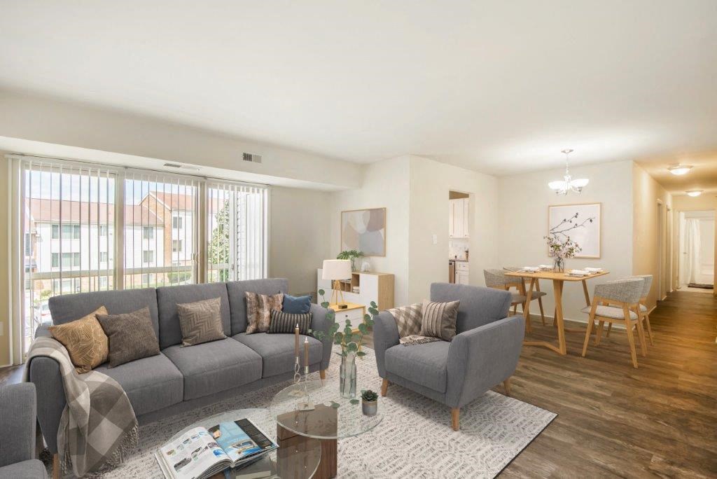 a living room with a couch and a table