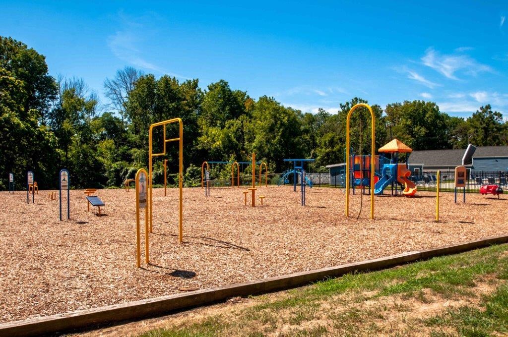 a playground at a park with children playing on it