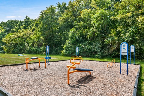 a park with a playground and trees