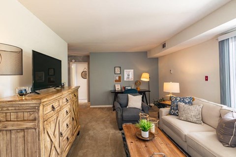 a living room with a couch and a tv