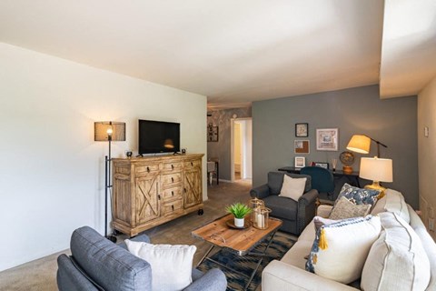 a living room with a couch and a tv