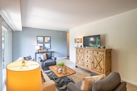 a living room with a couch and a tv