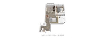 One Bedroom- 738 sqft