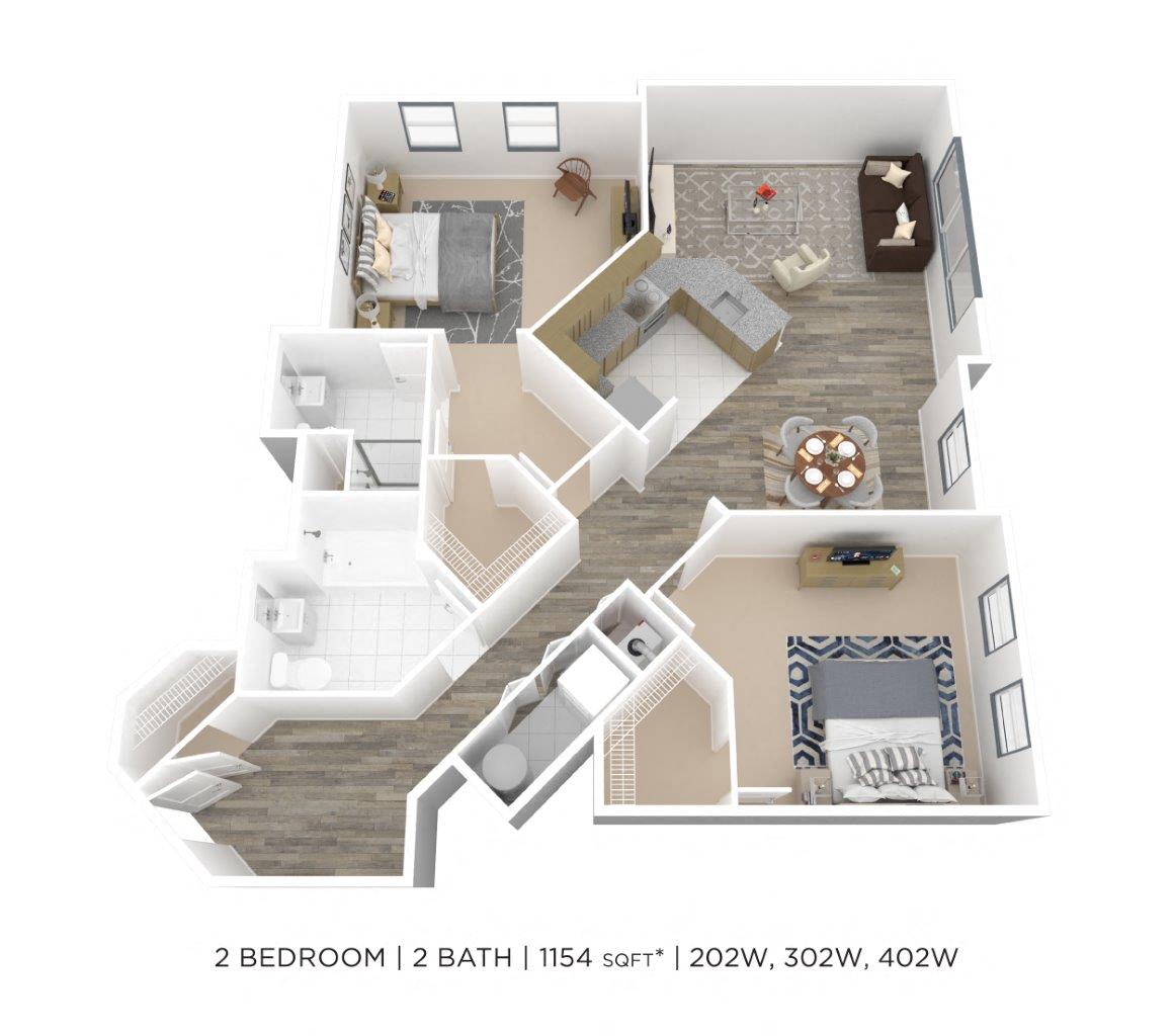 Two Bedroom 2 Bath - 1,154 sqft