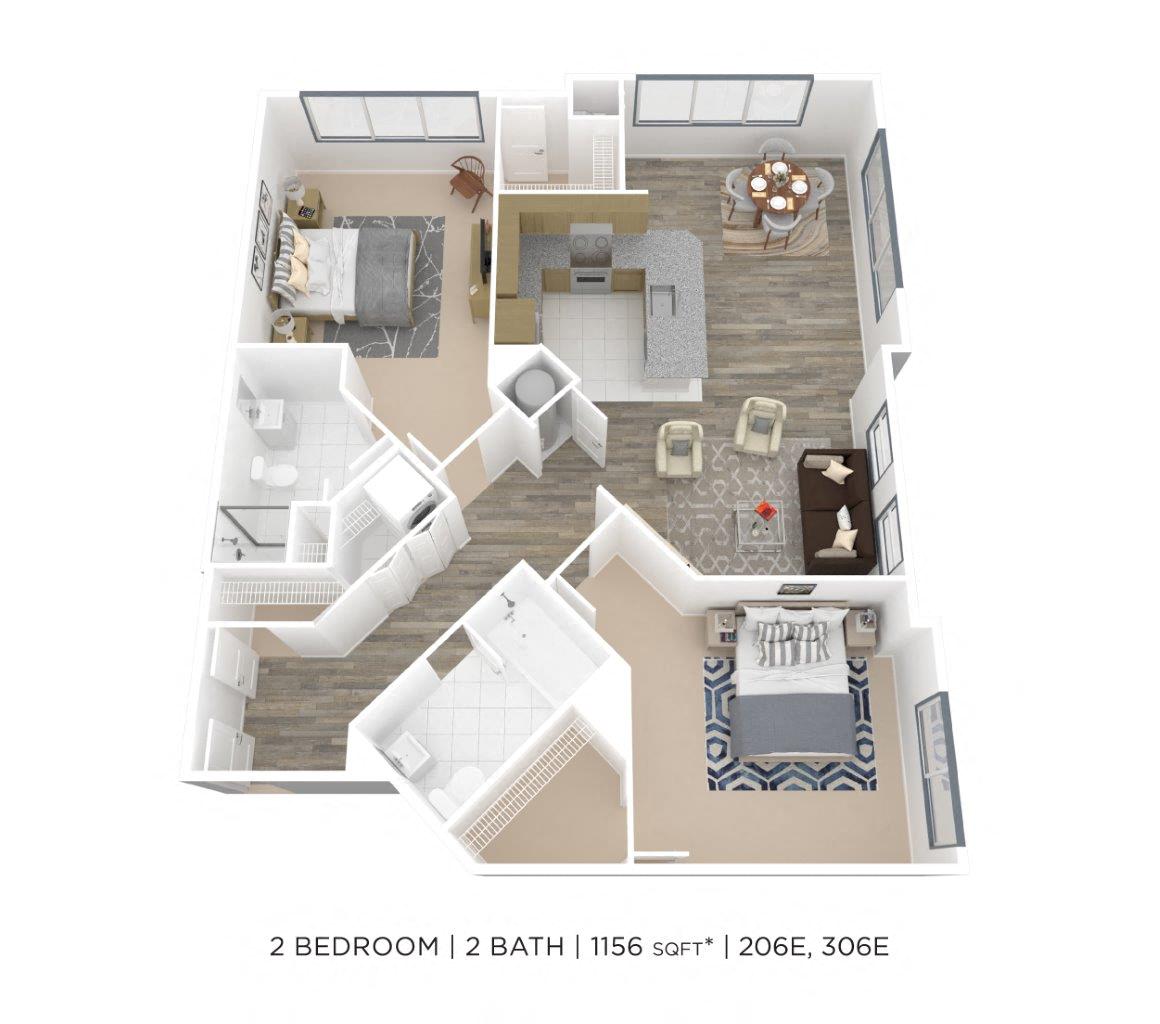 Two Bedroom 2 Bath - 1,156 sqft