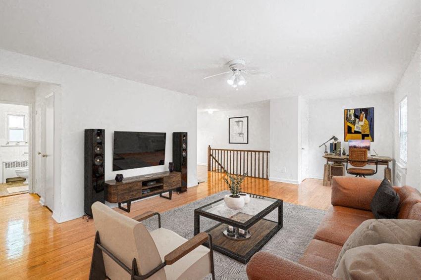 a living room with a couch and a television