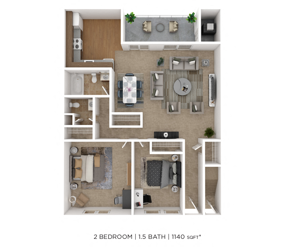 Two Bedroom 1.5 Bath - 1,140 sqft