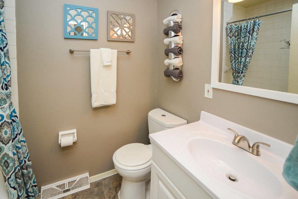 a bathroom with a sink toilet and a mirror