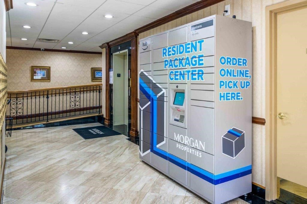a vending machine in the lobby of a building