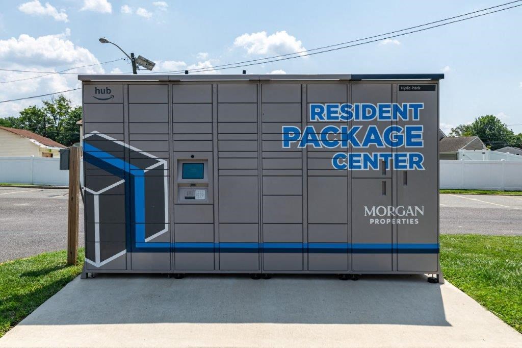 a small building with a sign on the side of it