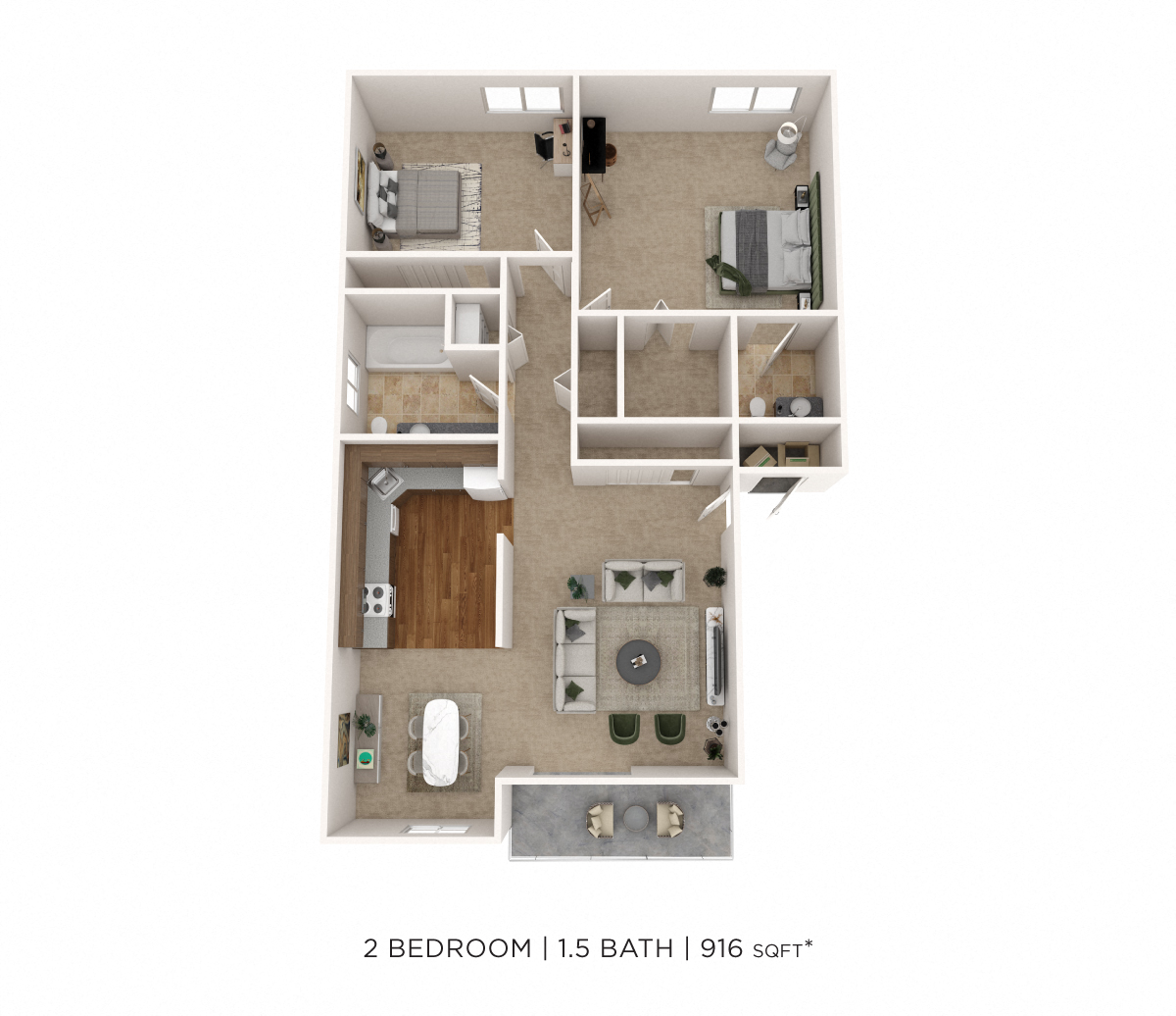 Two Bedroom 1.5 Bath-916 sqft