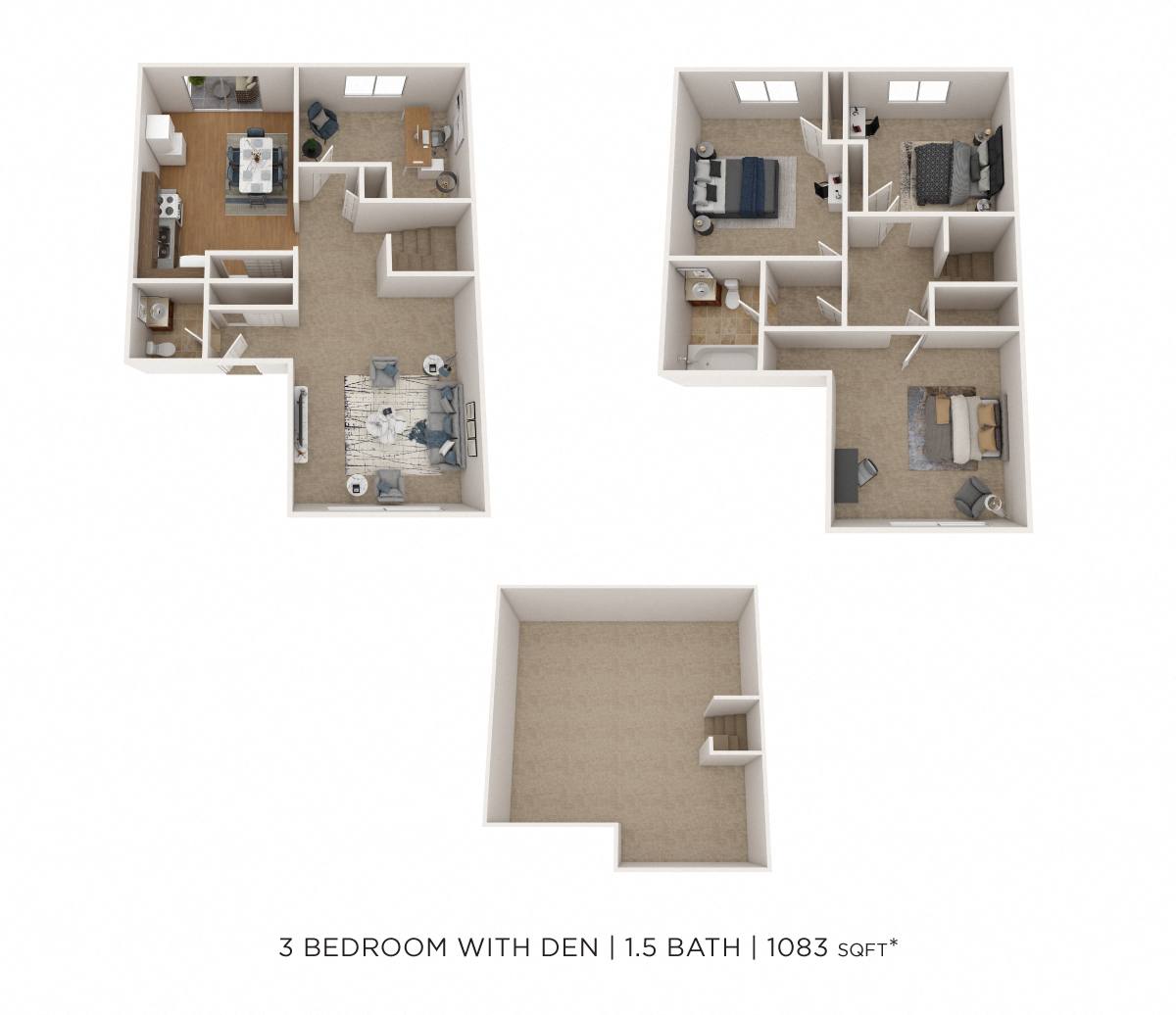 Three Bedroom 2 Bath - 1,083 sqft