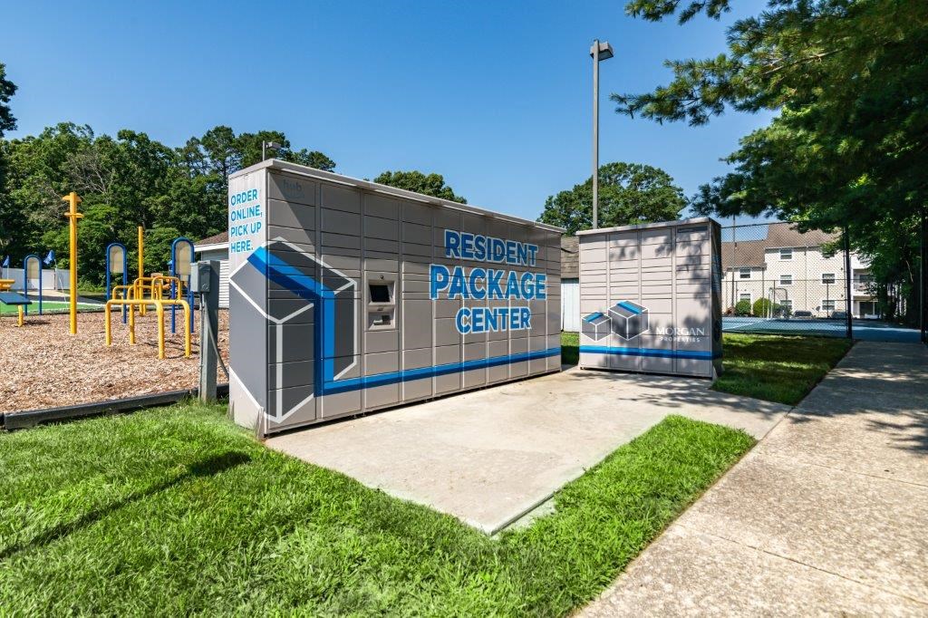 a kiosk in front of a playground