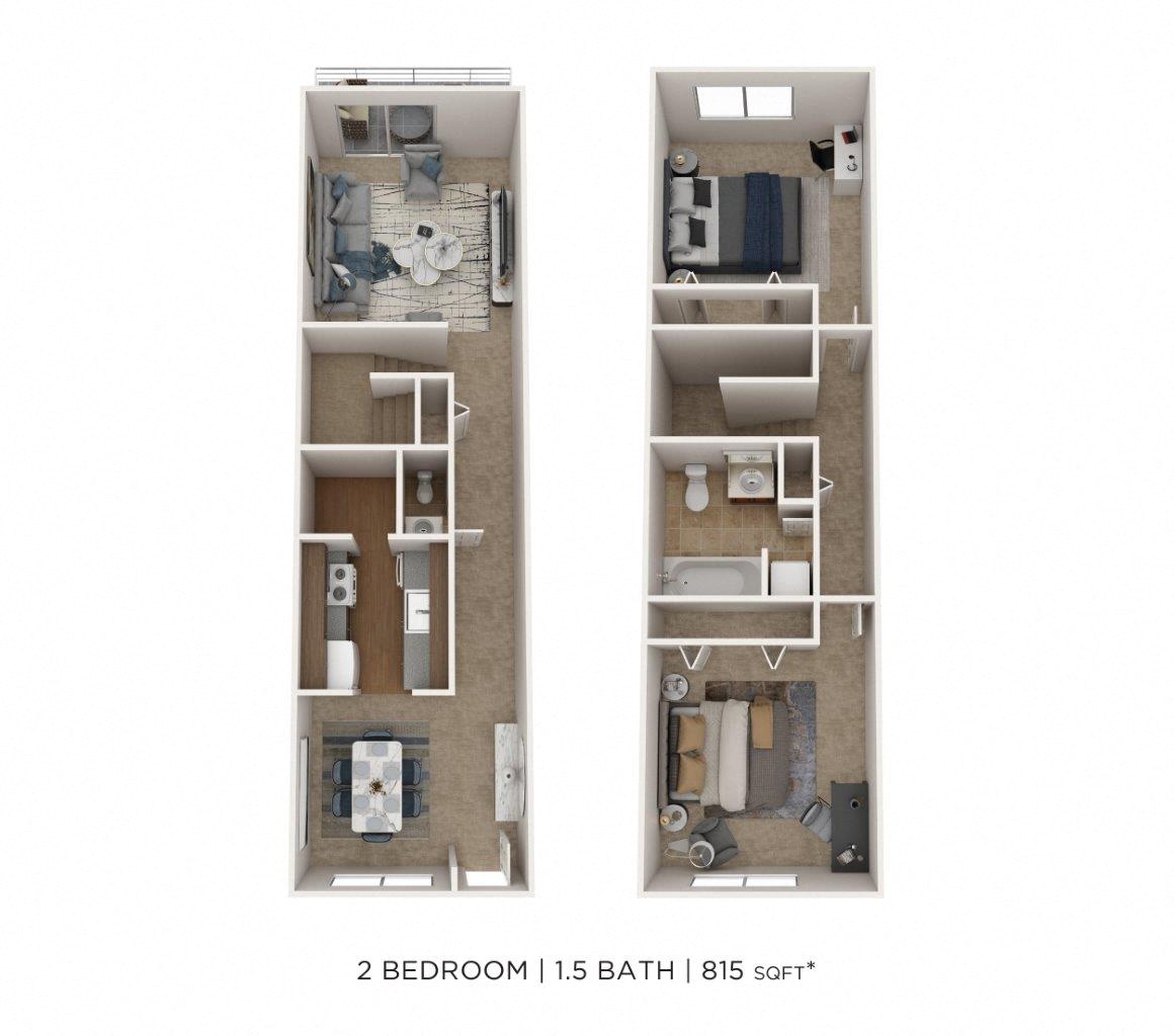 Two Bedroom 1.5 Bath Townhome - 815 sqft