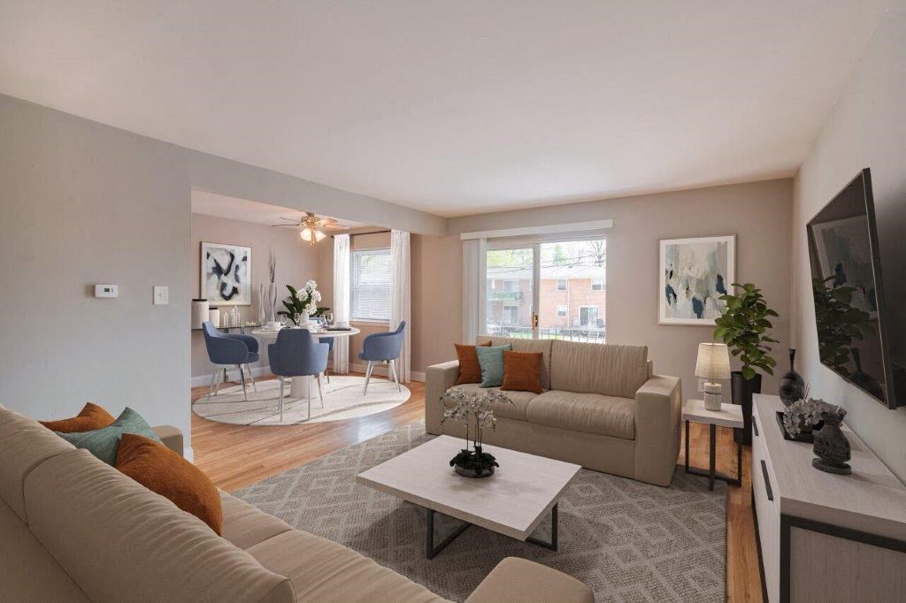 a living room with a couch and a coffee table