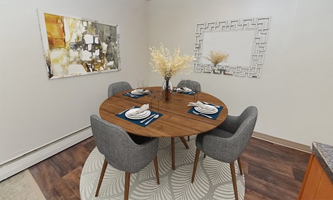 us census designated place furnished dining room with table and chairs and art on the wall