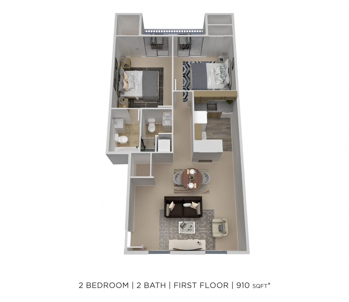 Two Bedroom 2 Bath - 910 sqft
