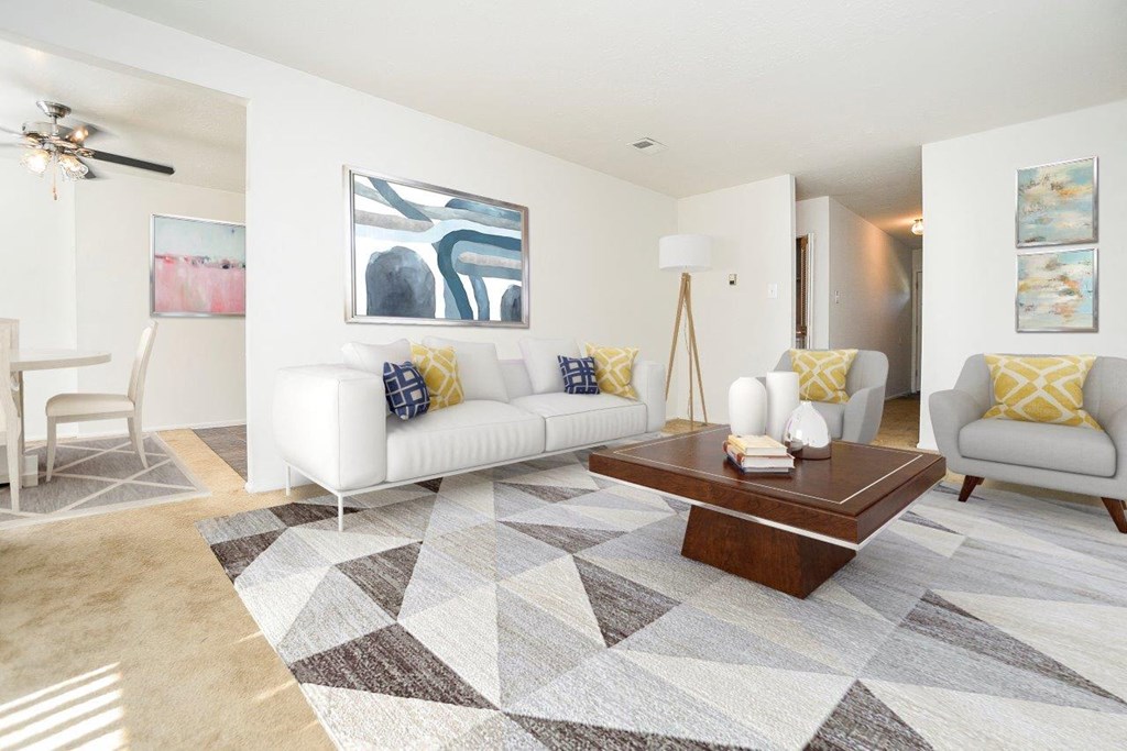 a living room with a couch and a coffee table
