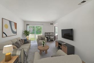 a living room with a couch and a television