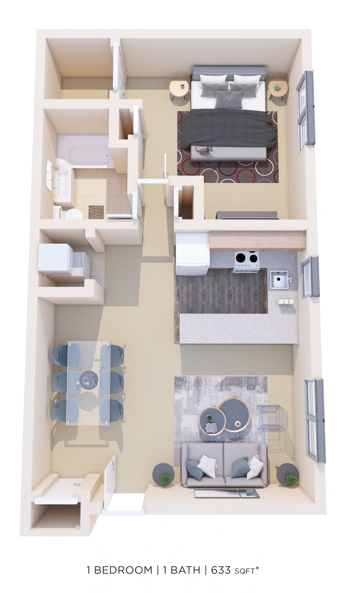 One Bedroom - 633 sqft