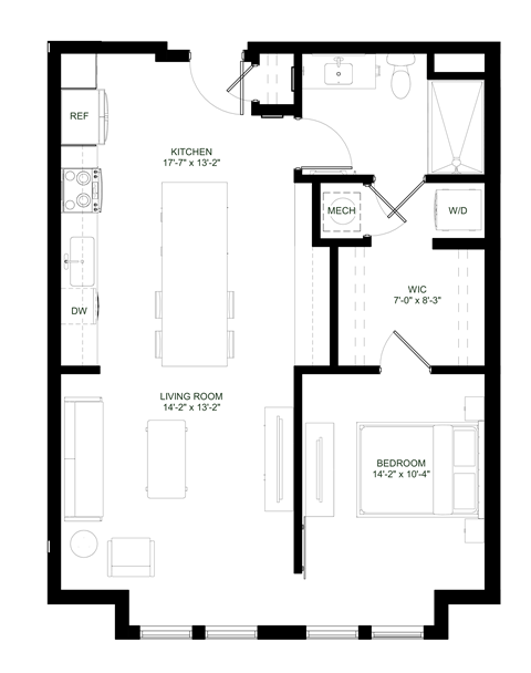 floor plan of the upper level of the home including the living room and dining room