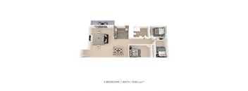 Three Bedroom - 1,040 sqft