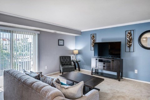 a living room with a couch and a television