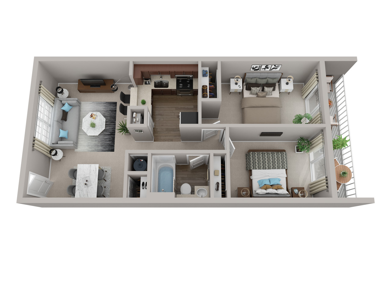 2 Bedrooms 1 Bath