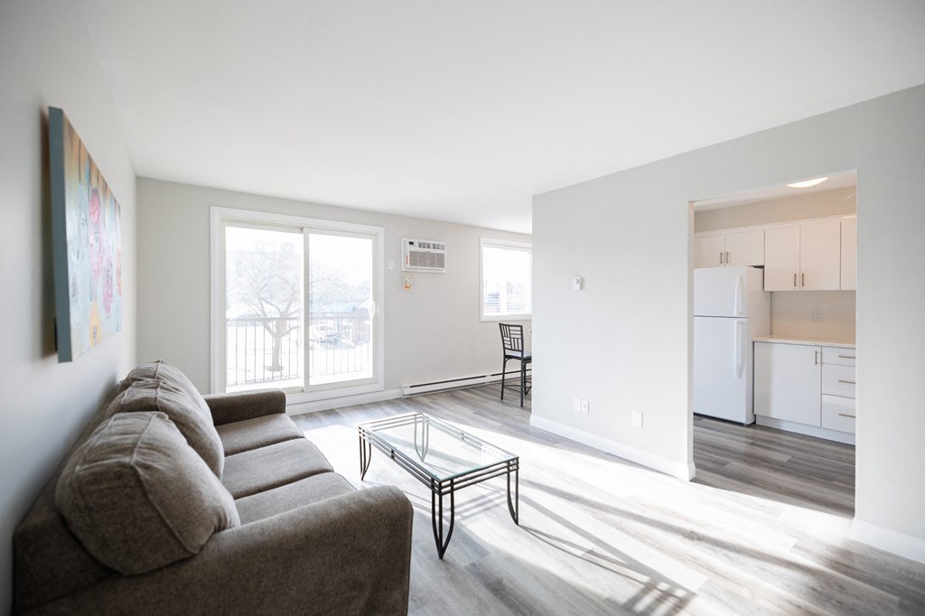 a living room with a couch and a coffee table