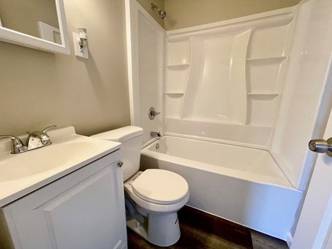a bathroom with a toilet and a tub and a sink