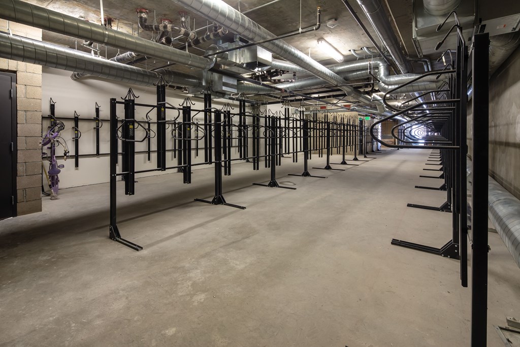 a row of weights in a gym with a concrete floor