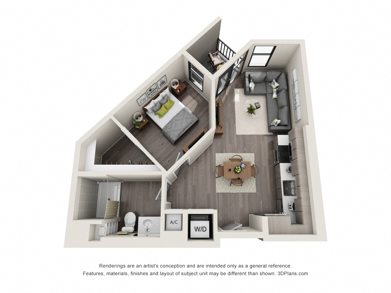 Topaz A1 One Bedroom Floor Plan