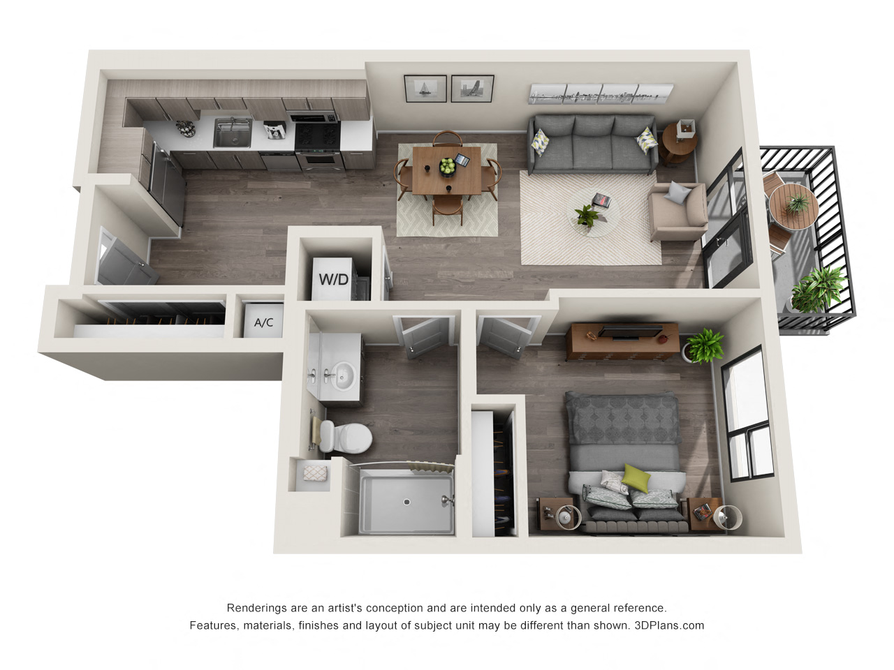 Topaz A2 one bedroom floor plan drawing