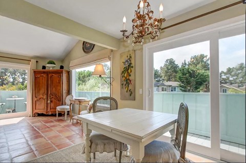 dining hall with white tables and chairs