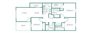 3 Bedroom floor plan at Maple Tree Apartments in LaPorte, Indiana