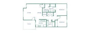 2 Bedroom floor plan at Maple Tree Apartments in LaPorte, Indiana