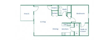 1 Bedroom floor plan at Maple Tree Apartments in LaPorte, Indiana