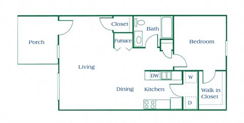 1 Bedroom floor plan at Maple Tree Apartments in LaPorte, Indiana