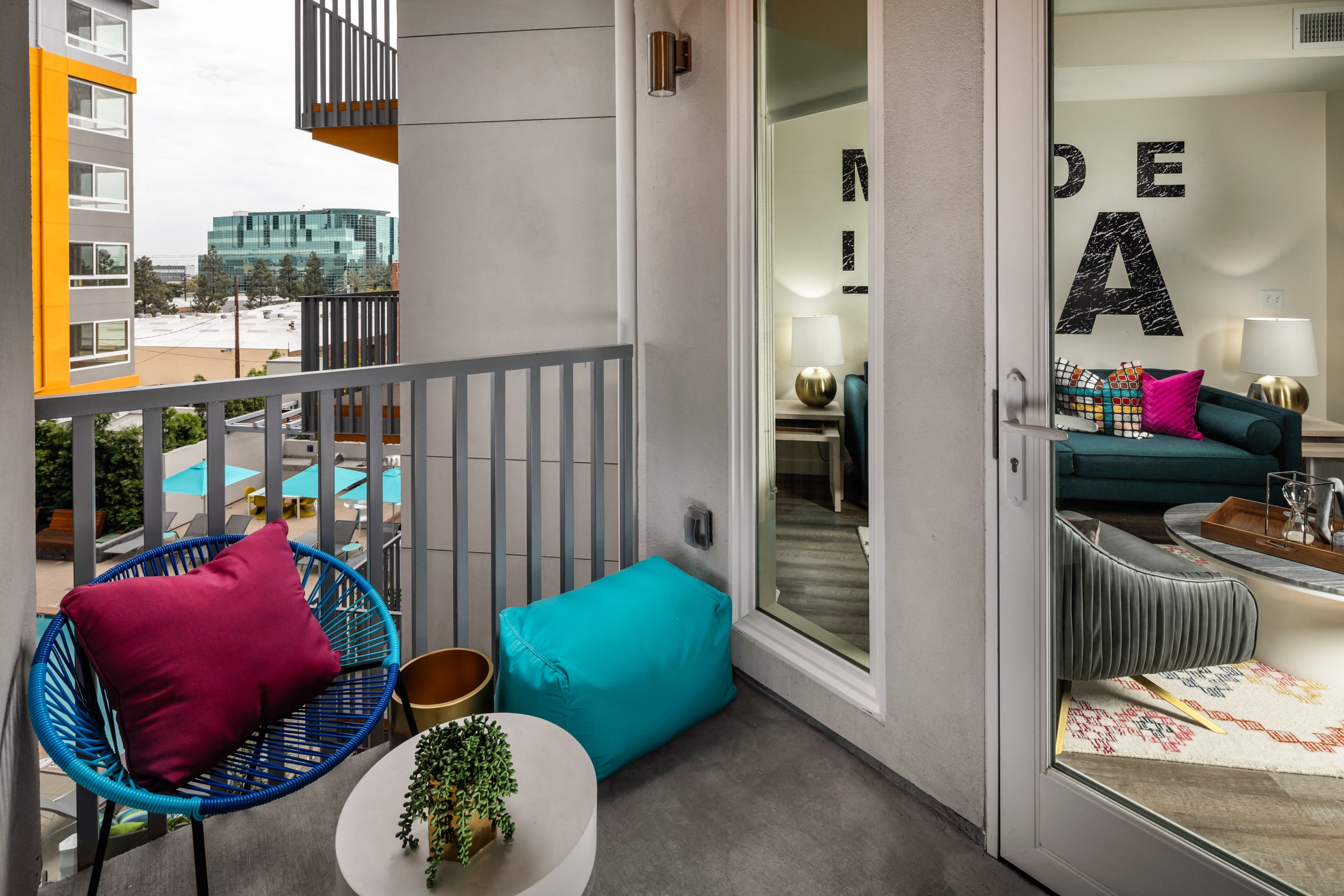 Balcony of apartment with views to pool