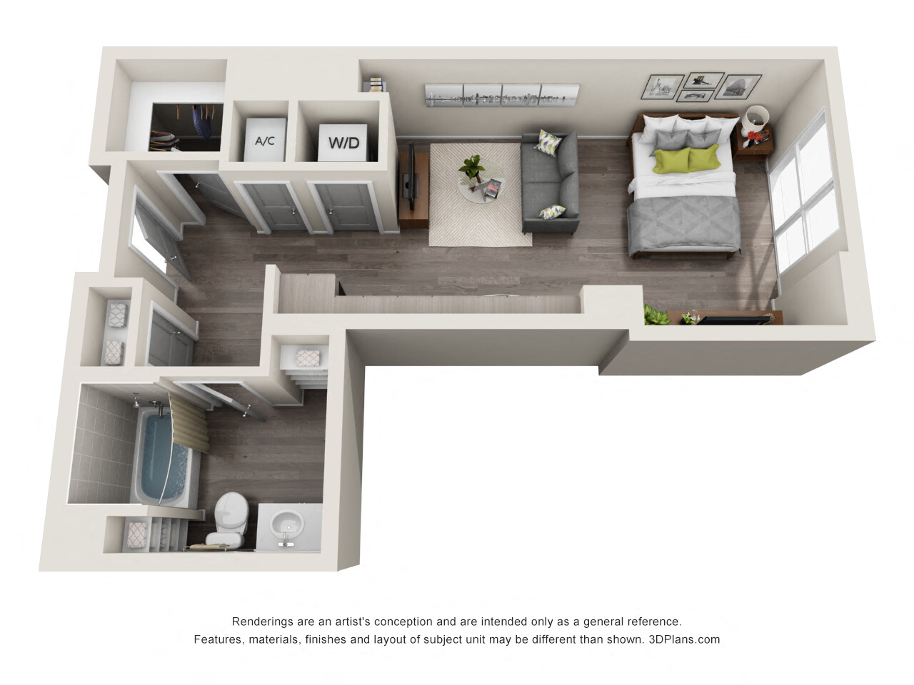 Studio with 1 bathroom