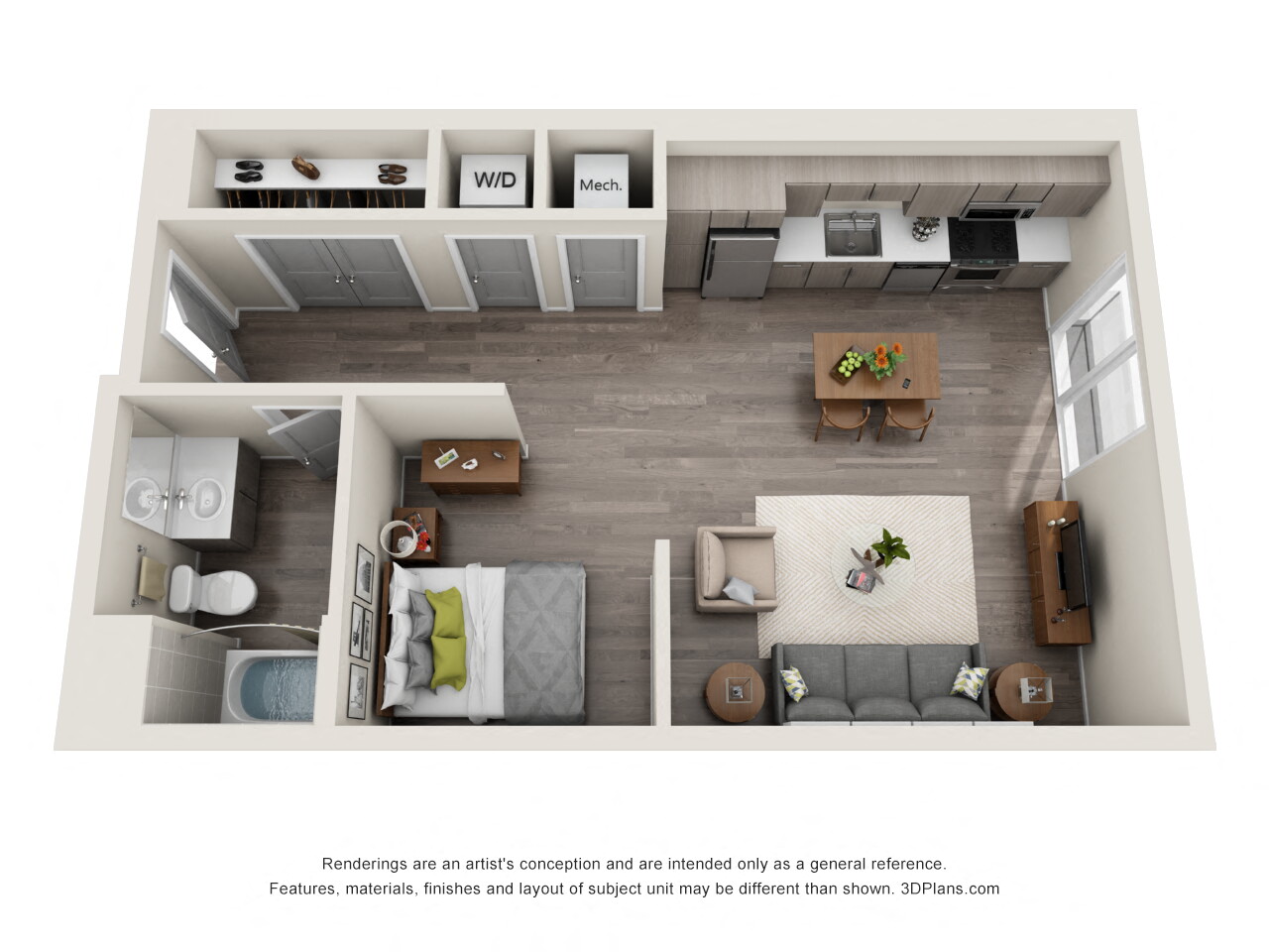 Studio with 1 bathroom