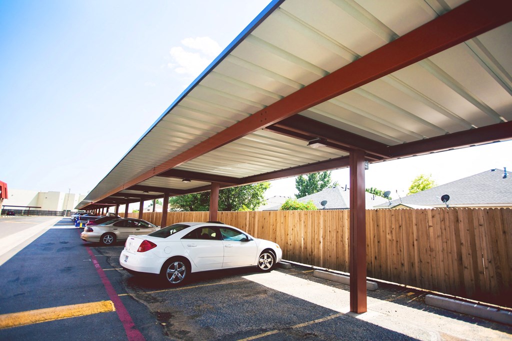 a car parked under a covered parking lot