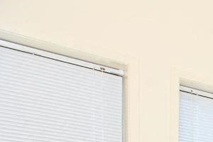a bedroom with a bed and two windows