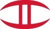 A red and white logo with a white background.