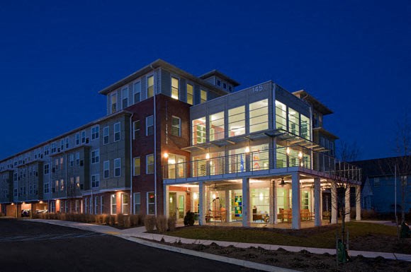 a building is lit up at night at night