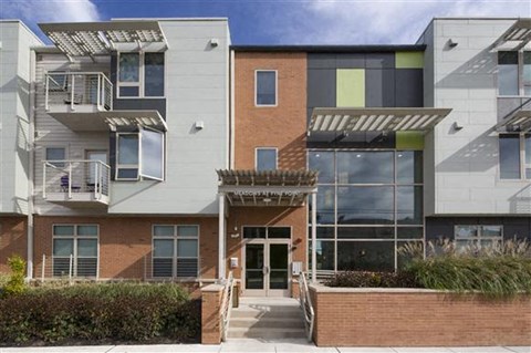 the front of a building with a glass door