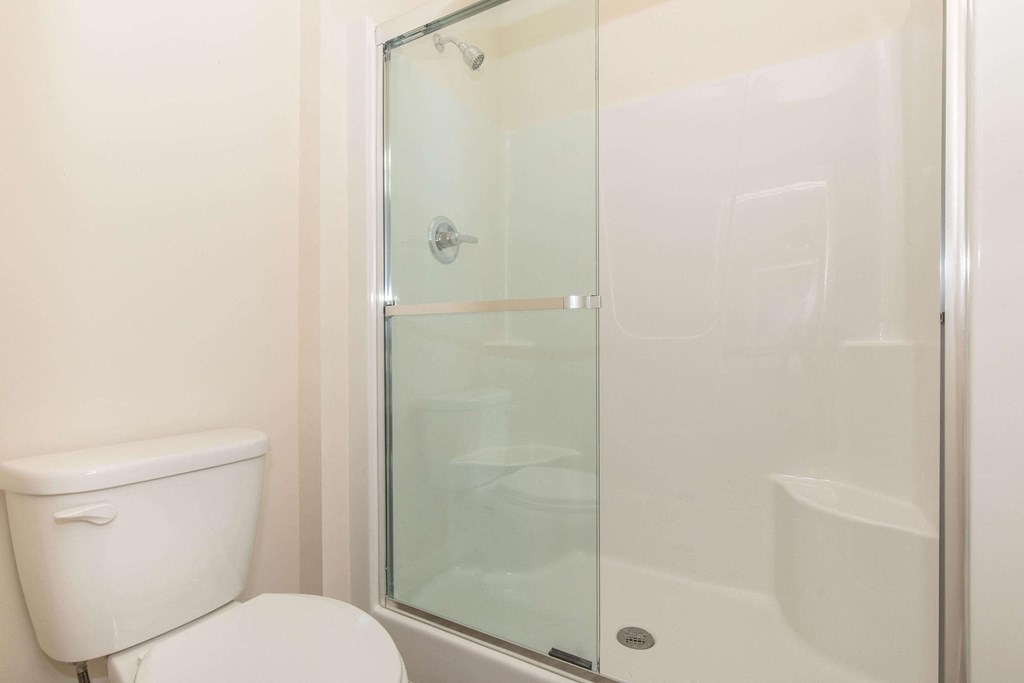 a bathroom with a toilet and a shower